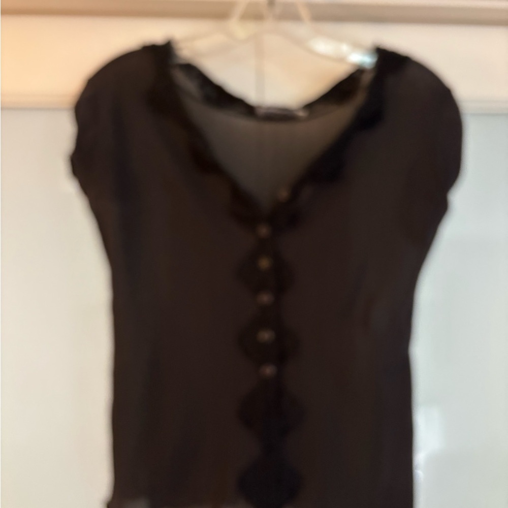 Chic Black Lace-Trimmed Blouse